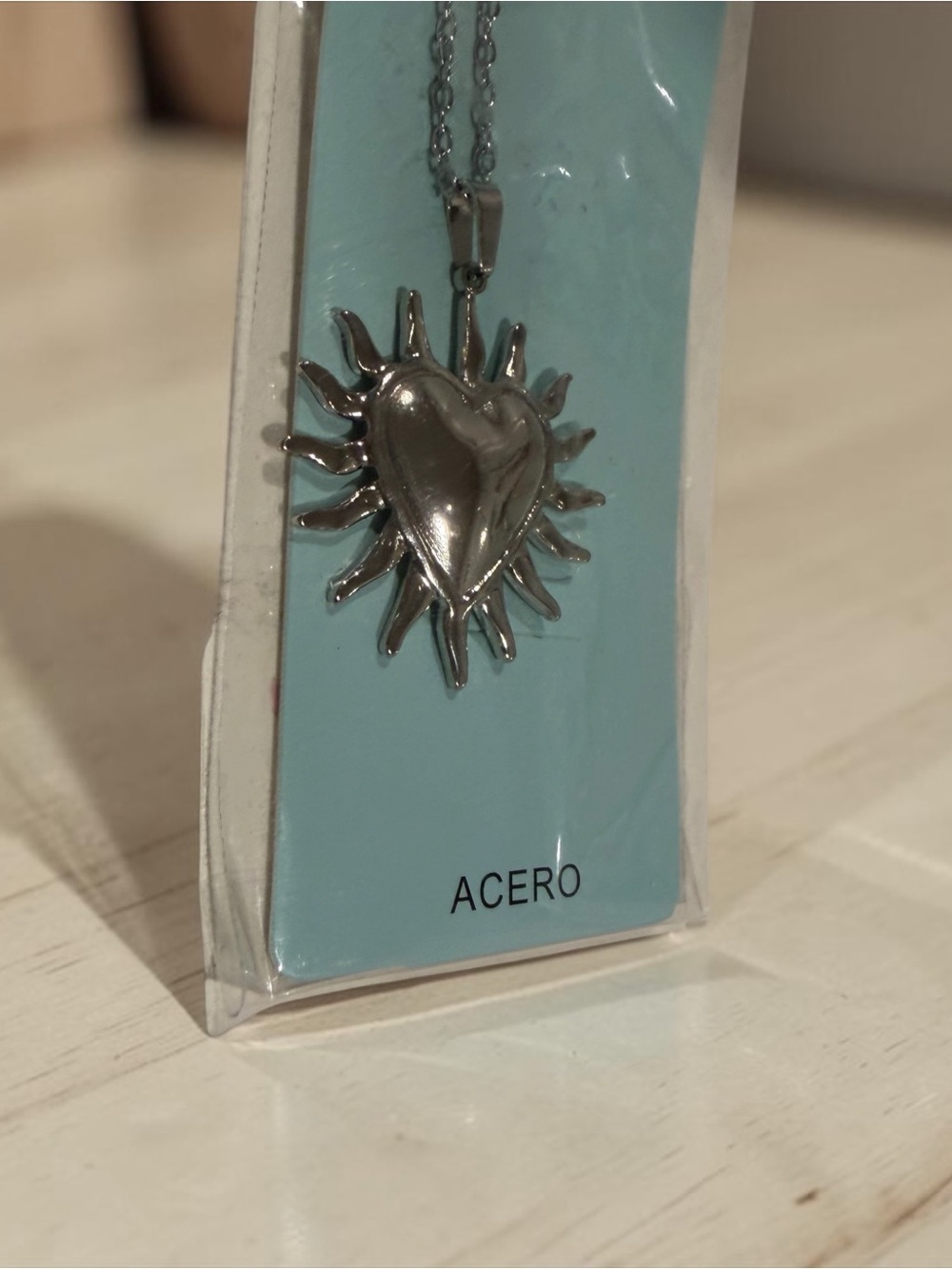 Acer Silver Heart Sun Pendant Necklace on Chain
